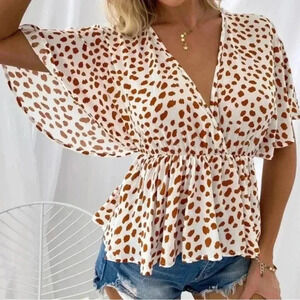 Women's Boho Low Cut, Floral Peplum Top